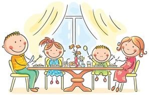 cartoon family eating dinner