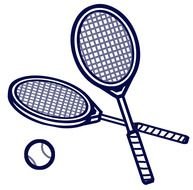 clipart of drawn two racquets and a tennis ball