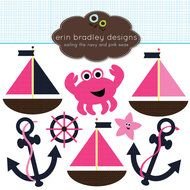 Nautical Girls Preppy Fuchsia Pink And Navy Blue