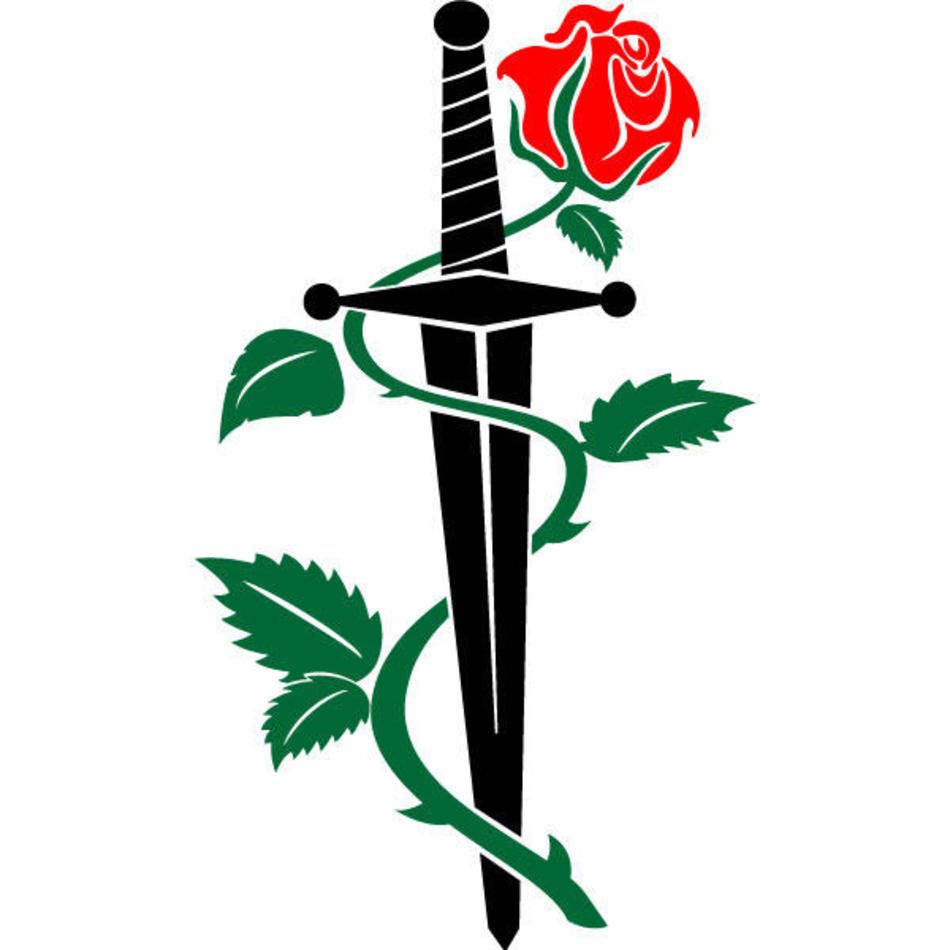 red rose on a black sword