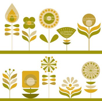 Retro Geometric Flowers Set Personal And Commercial clipart