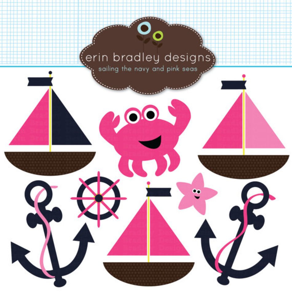 Nautical Girls Preppy Fuchsia Pink And Navy Blue