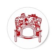 Vintage Christmas Santa In Automobile Round Stickers Zazzle