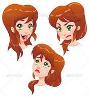 Expressions Of Young Girl Cartoon And Vector Isolated Illustrations