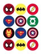 set of colorful round stickers, superherou emblems