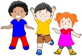 drawings of happy children on a black background