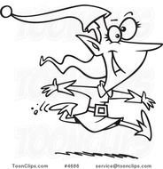 Christmas Elves Working Black And White Cartoon Line
