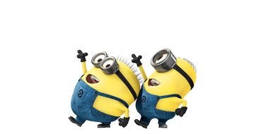 two yellow minions are dancing