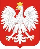 white eagle painted on a red coat of arms