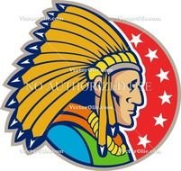 Native American Indian Chief Headdress Side Cartoon Stock Illustration