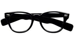 black reading glasses on a white background