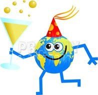 Cartoon Champagne Celebration Globe Illustration &ndash; Prawny