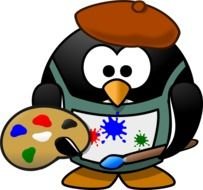 Cute penguin with paints in hands