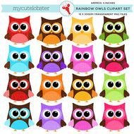 Rainbow Owls Set Of Bold Patterned