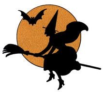 silhouette of a witch on a broomstick on a background of the moon