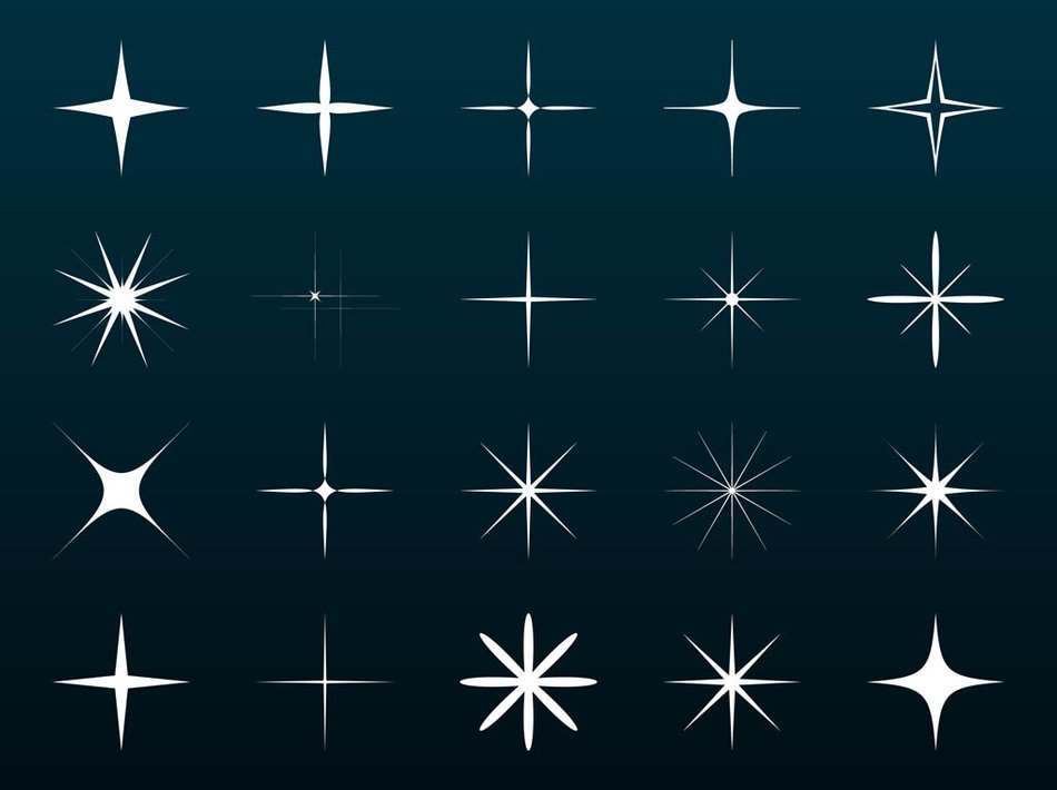 Set of white Sparkles at black background