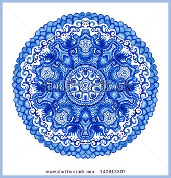 Watercolor Vector Gzhel Doily Round Lace Pattern Circle Background