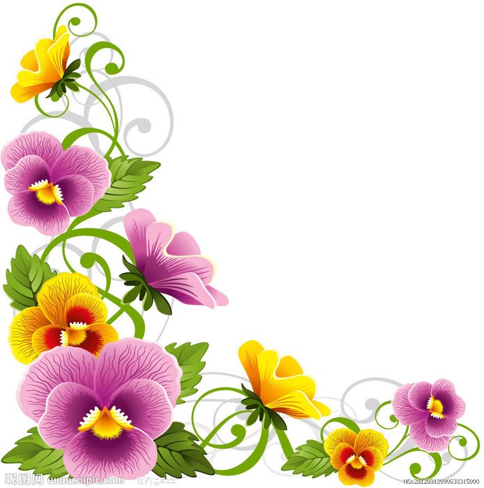 Clip art of yellow and purple flowers