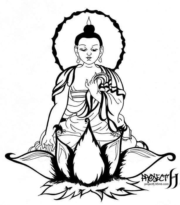 drawing of a holy woman on a lotus flower