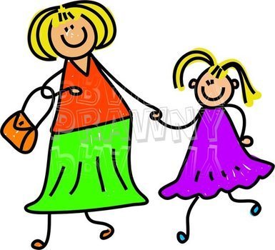 Happy Cartoon Mother And Daughter Toddler Art Prawny