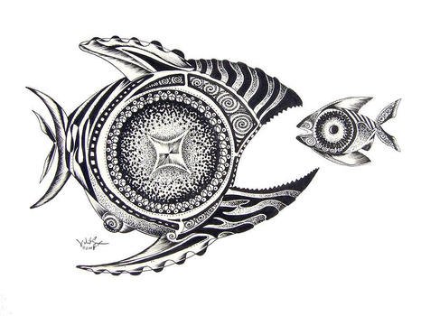 Black And White Abstract Ink Drawings Fish