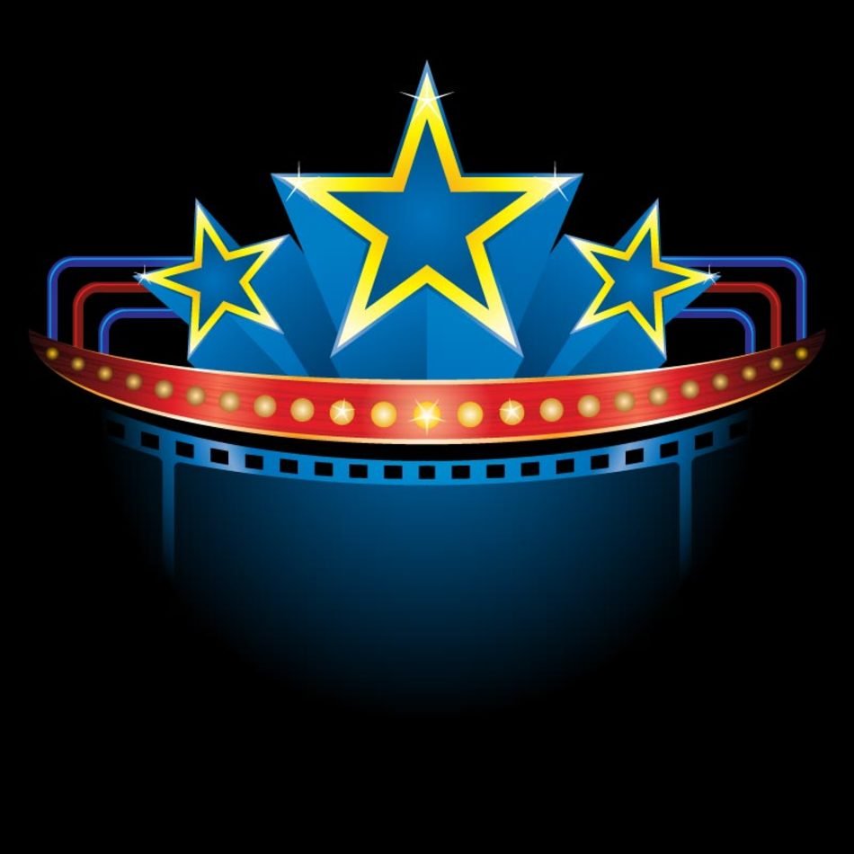 stars and film at black background