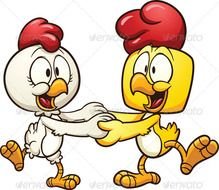Cartoon Dancing Chickens Vector Illustration With Simple