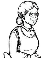 black and white drawing of cute grandmother in glasses