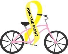 yellow ribbon on a female bike and the inscription join the fight
