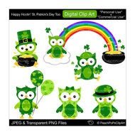 Cute Irish Owls Digital Green St Patty Happy Hootin