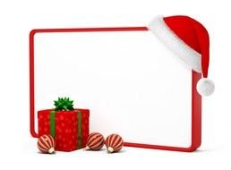 christmas frame with gift and red cap