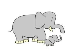 drawn elephant and baby elephant on a black background