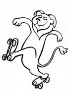 black and white drawing of a lion on casters