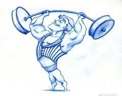 strong man blue drawing