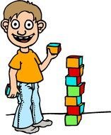 clipart of the Kids Playing With colorful cubes