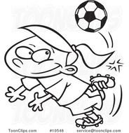 Cartoon Black And White Line Drawing Of A Soccer Girl Doing Kick