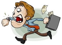 drawing of a man running to a meeting