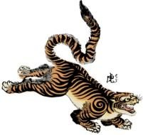 drawn jumping tiger on a black background