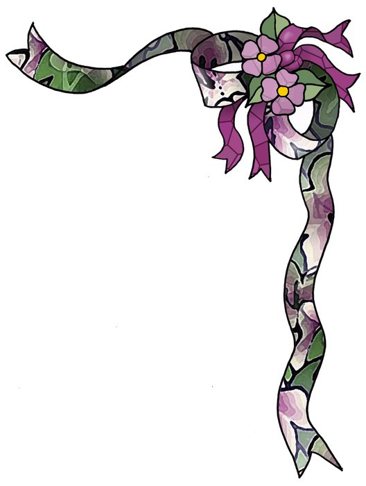 flowers with ribbons in the corner of the leaf