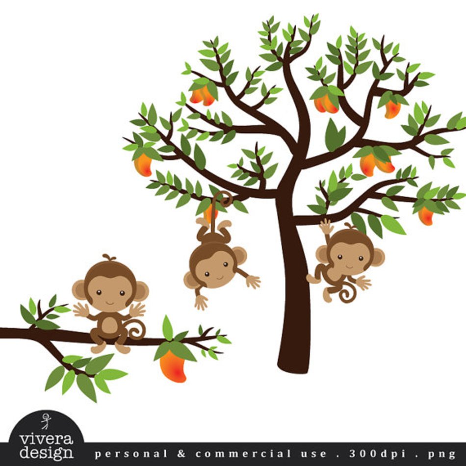 Monkeys On A Mango Tree Digital By Viveradesign Etsy