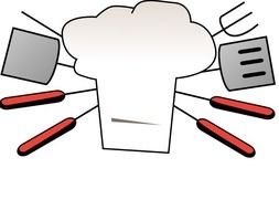 drawing of a cook hat with kitchen utensils