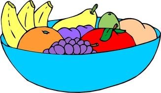 drawing a bowl with vegetables and fruits