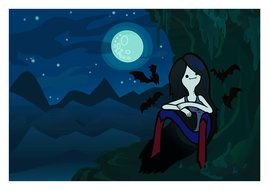 cartoon girl at night