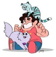 cats and funny man as picture for clipart