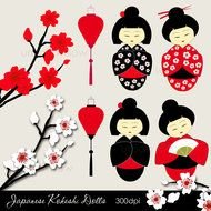 clipart of the cartoon Japanese Girls and sakura flowers