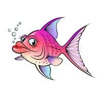 drawing of a pink fish with big lips