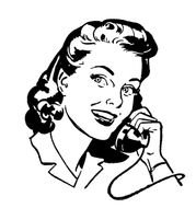 Black and white drawing of the retro woman talking on the phone clipart