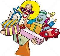 Vrouw &amp;183 Winkelen Cartoon Gelukkig Straat Winkel Vector