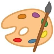 painted palette with paints and brush on a white background