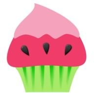 painted pink cupcake in green packaging